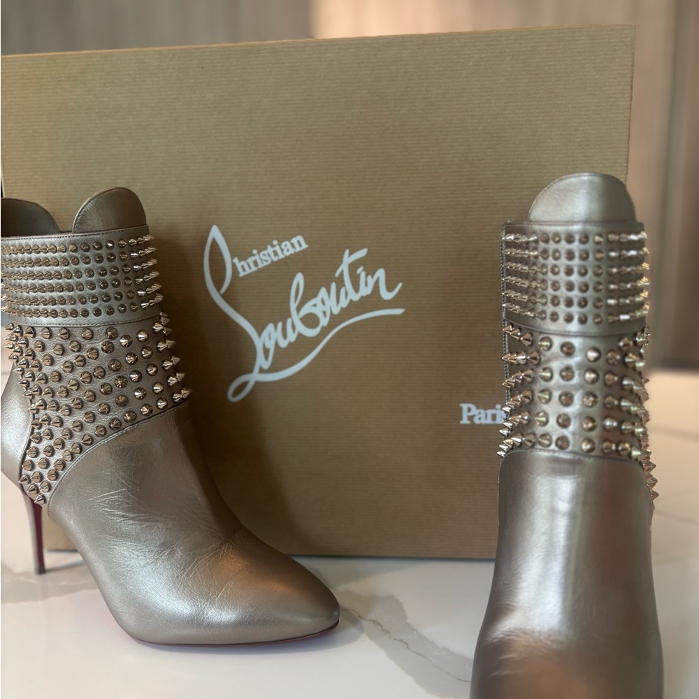 Christian Louboutin Gold Ankle Boots with Studded Detailing